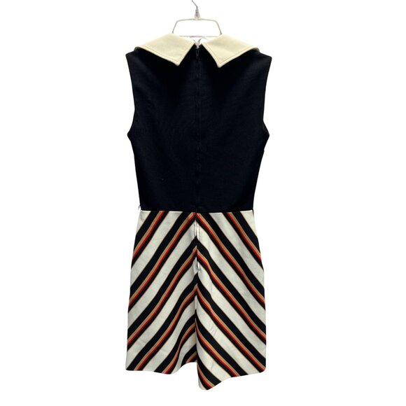 Vintage 60s Mod Mini Dress W/ Striped Skirt & Cream Collar - Picture 2 of 5